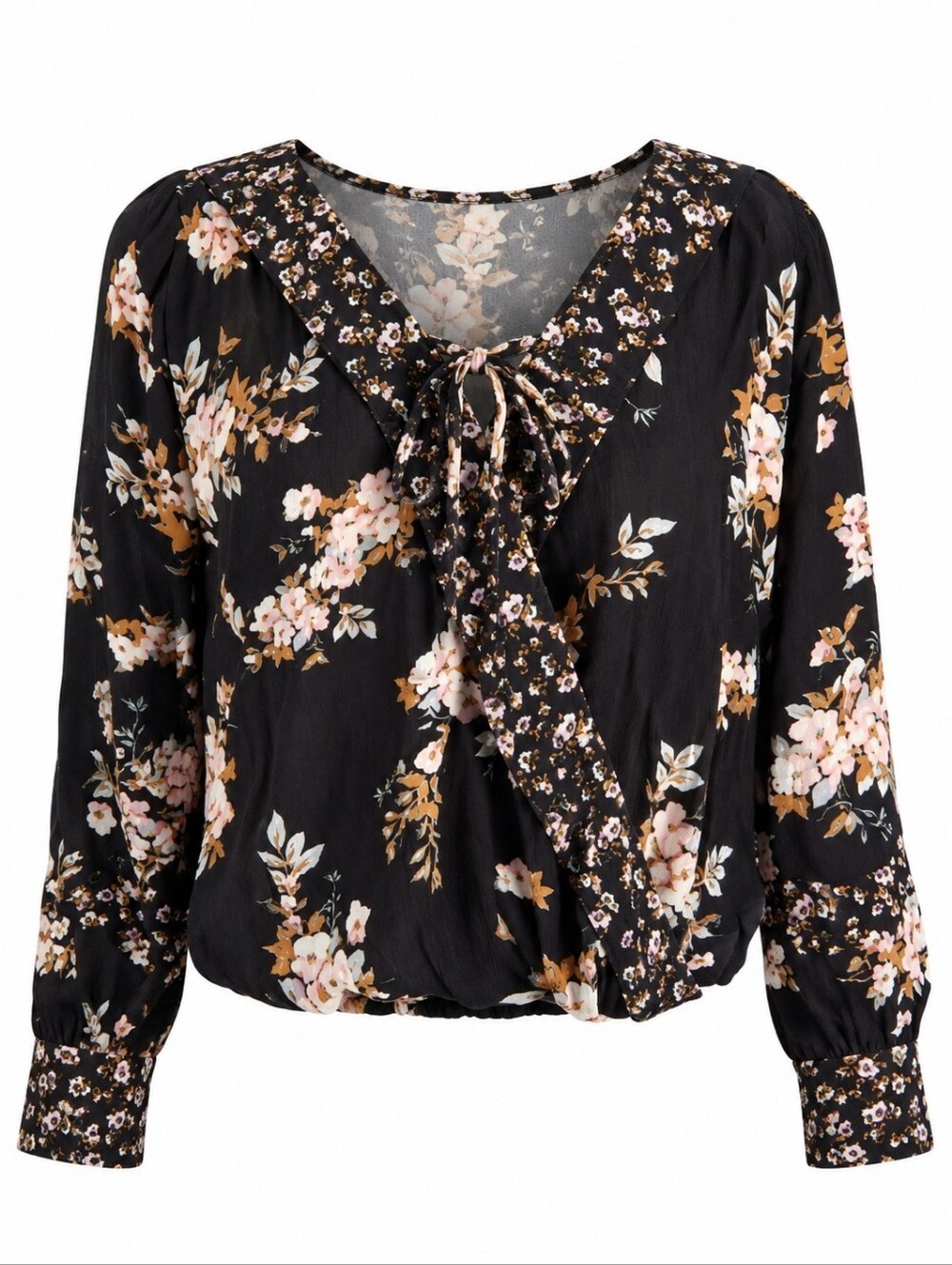 Black Floral Long Sleeve Blouse